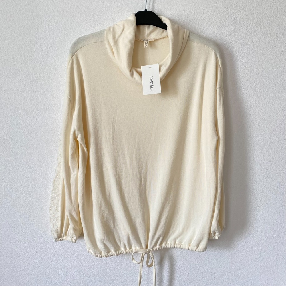 NWT‎ Como Blu Womens Top Sweater Cowl Neck Long Sleeve Lace Size L